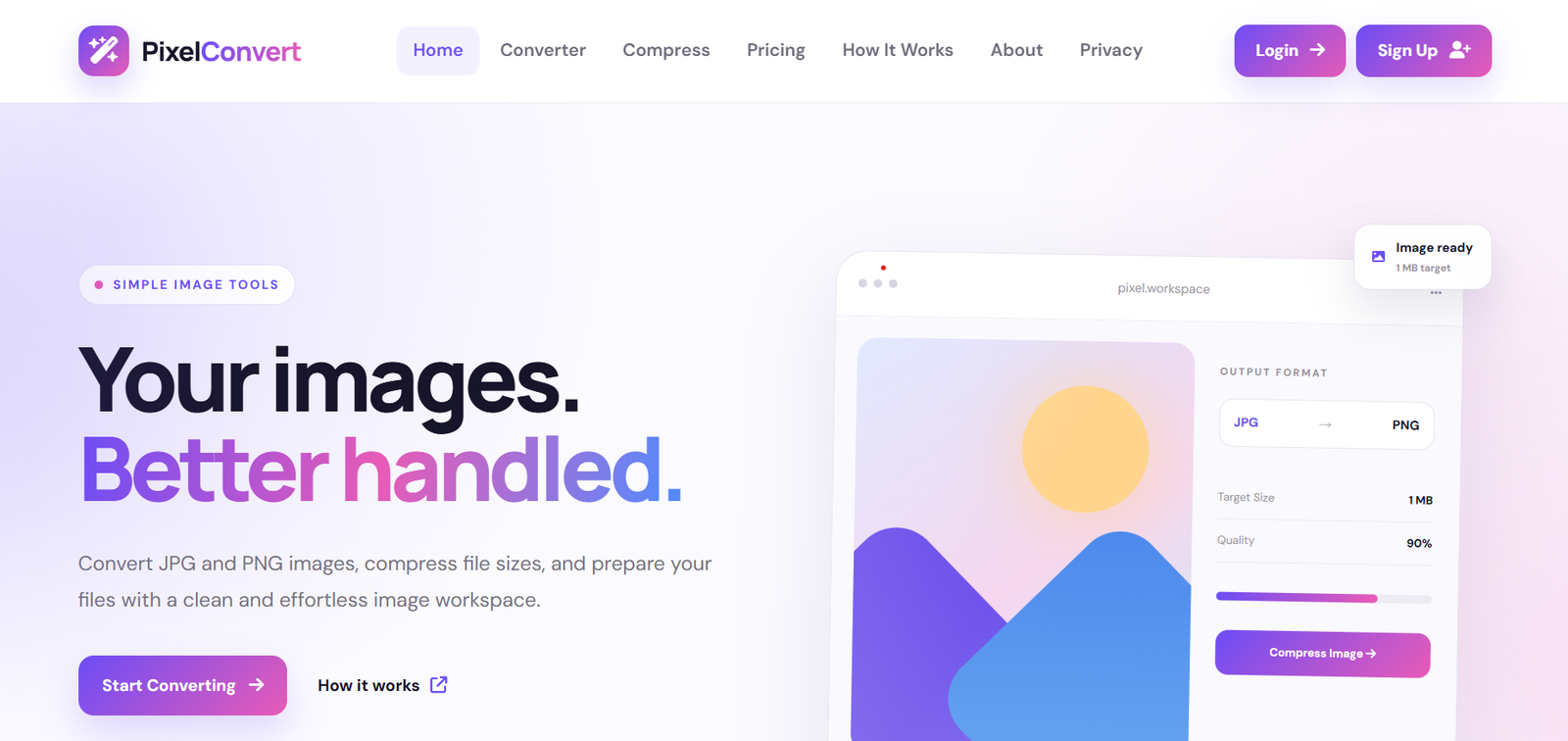 PixelConvert image conversion and compression website