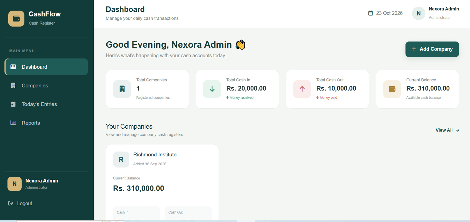 Point of Sale System dashboard